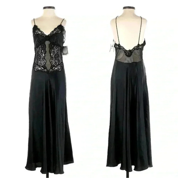 Christian Dior Vintage Black Lace Slip Dress Floral Satin Maxi Long 80s 90s Saks - Picture 1 of 7
